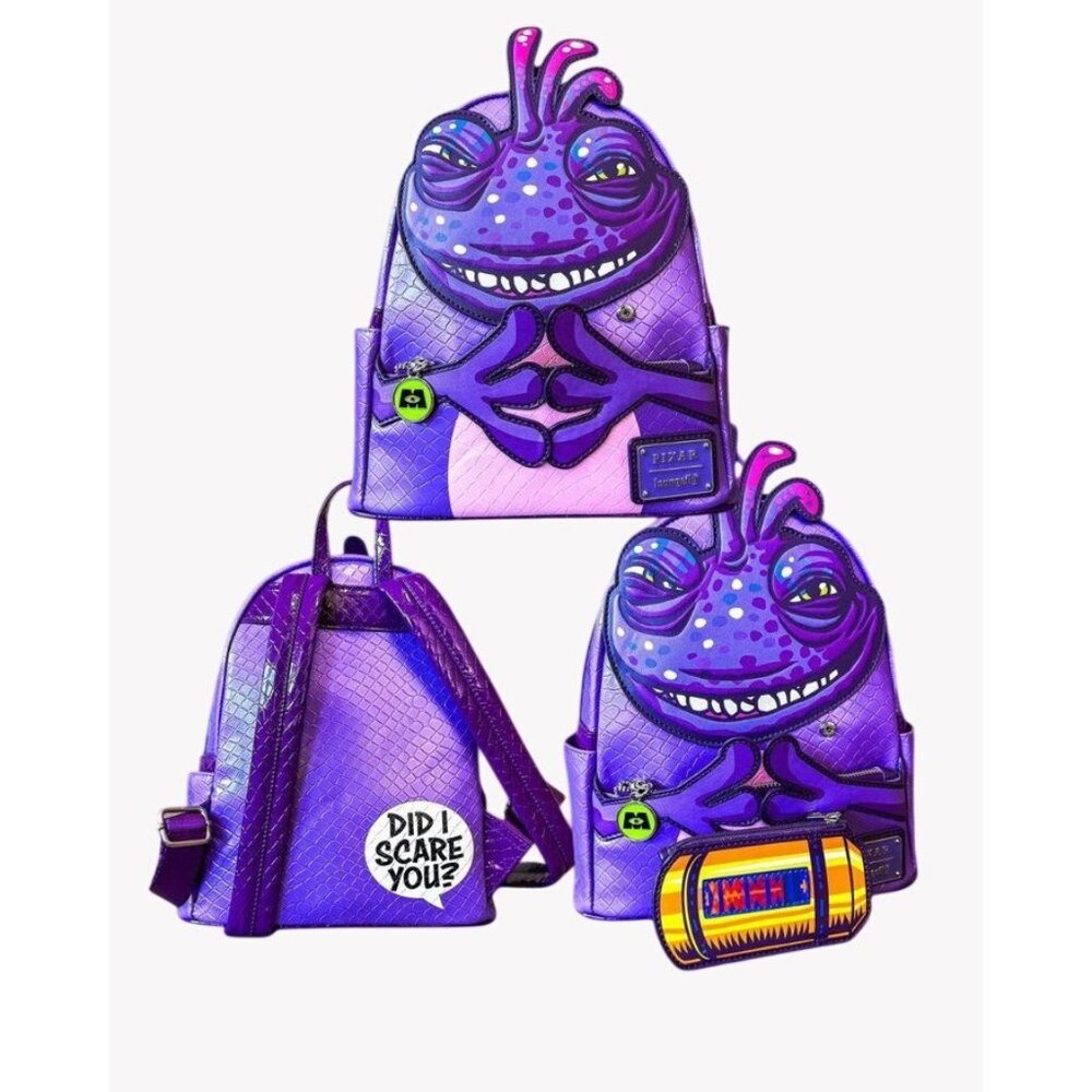 NWT Loungefly Pixar Monsters Inc Randall Backpack Matching Canister Coin Pouch - Picture 4 of 7